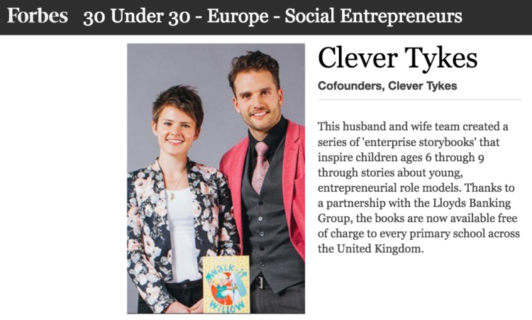Clever Tykes in Forbes. Ben and Jodie Cook make the 30 under 30 list.